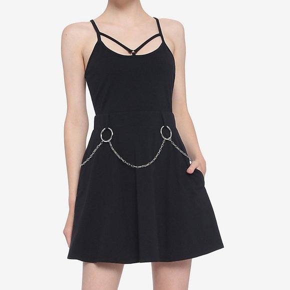 Hot Topic Chain Belt Strappy Skater Dress Black Medium - Picture 2 of 11